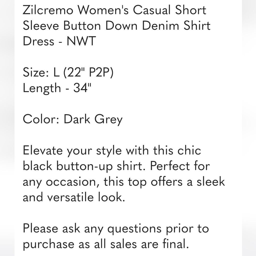 Zilcremo Women's Casual Short Sleeve Button Down Denim Shirt Dress - NWT - Picture 7 of 8